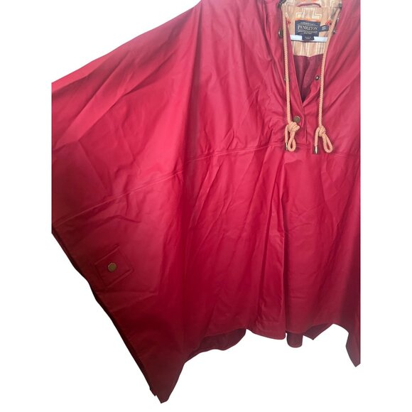 NEW OS Pendleton Rain Coat Poncho Red Hooded Southwestern Print Lining - Picture 5 of 7
